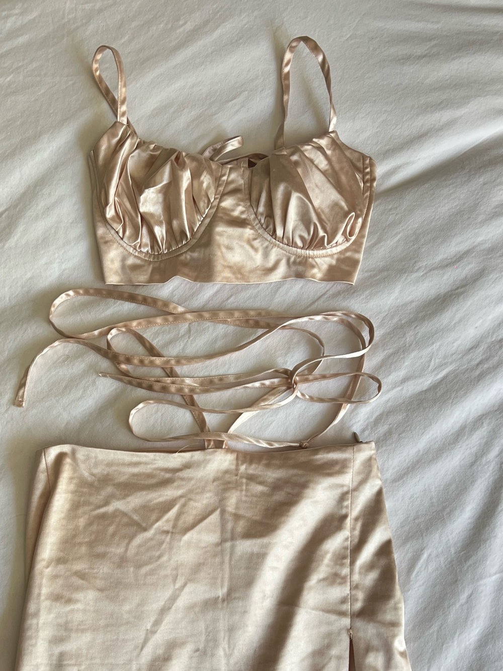Satin Two-Piece Crop Top & Skirt Set in Blush